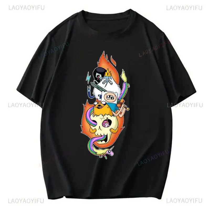 Adventure Time Cotton T-shirt Fun Cartoon Printed Mens T-shirt Casual Wear Classic Anime Graphic Mens T-shirt CL240913
