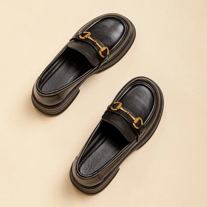 Metal Buckle British Style Small Leather Shoes For Women New Design Korean Style Single Shoes Women's Jk Loafers
