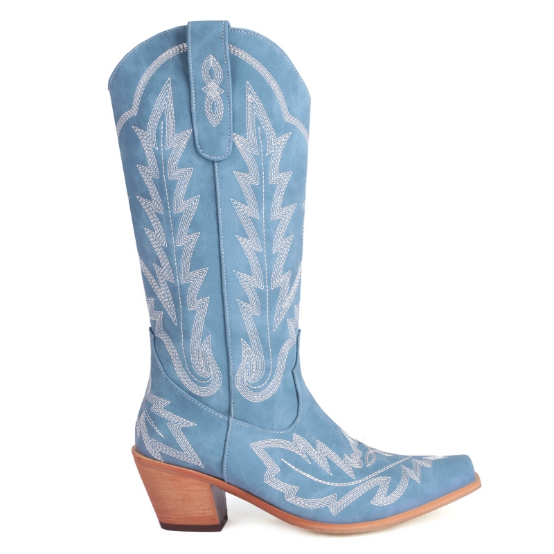 Western Cowboy Cowgirls Boot Casual Embroider Women's High Knee Boots Winter Tall Lady Wedge Heels Footwear Shoes Large Size 45