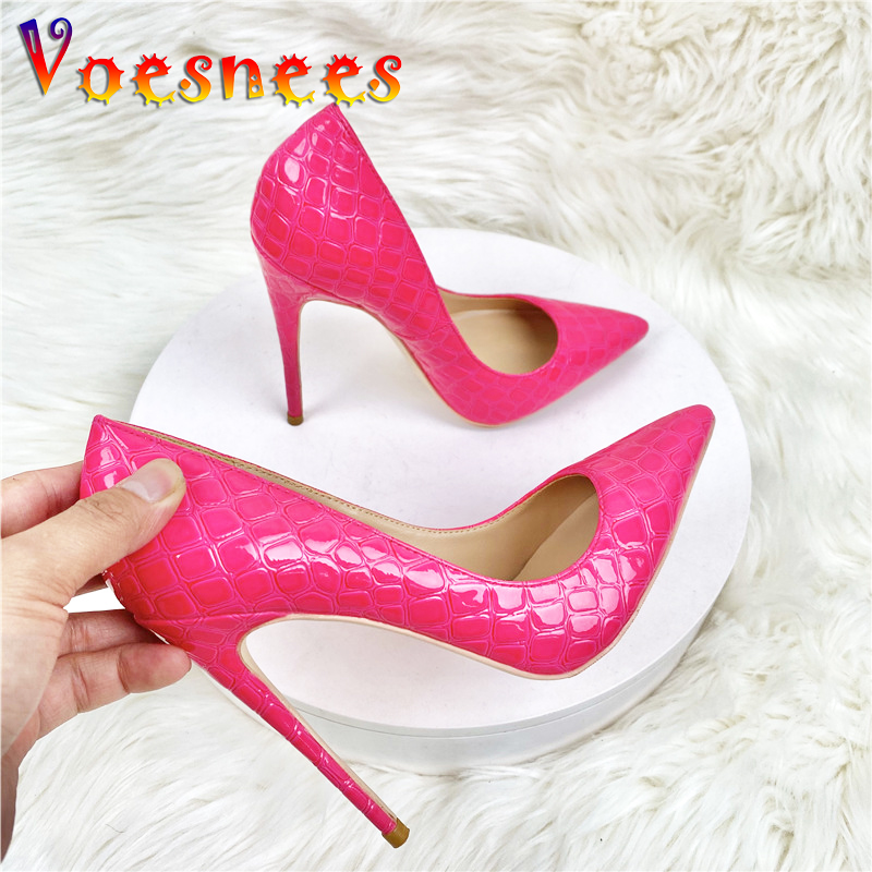 Women's Shoes With Rose Red Stone Pattern High Heels 12CM Pointed Single Shoe Fashion Embossing Europe And America Style Pumps