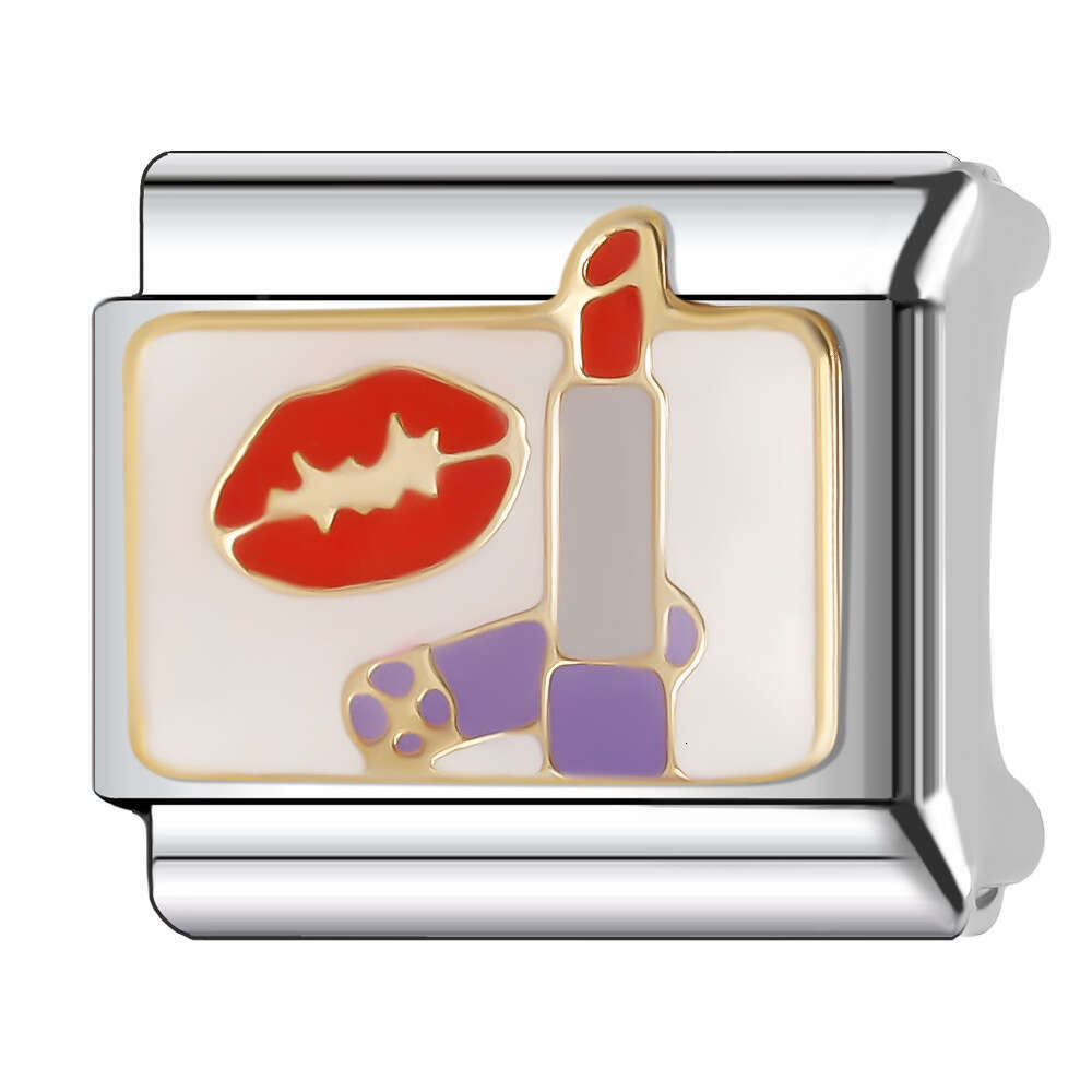 New Women's Gift Beautiful girl lipstick Bag hat Bead Italian Charms Links Bangle Beads Fit 9mm Stainless Steel Bracelet Making DIY For Women Fas