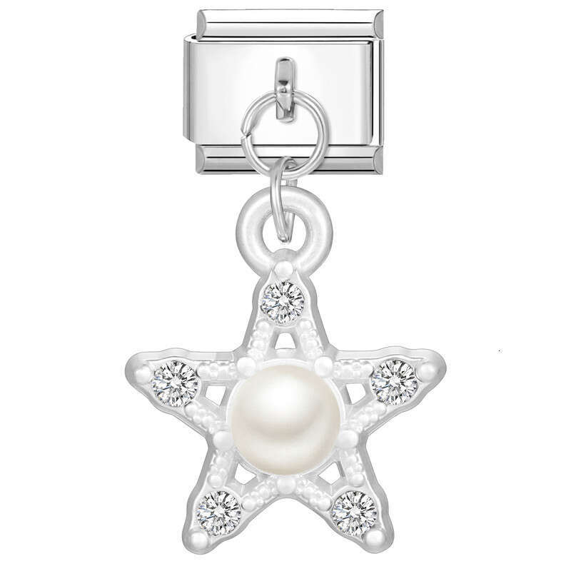 New Women's Gift Moon star Shiny CZ Pendant Italian Charms Links Bangle Beads Fit 9mm Stainless Steel Bracelet Making DIY For Women Fashion Jewel