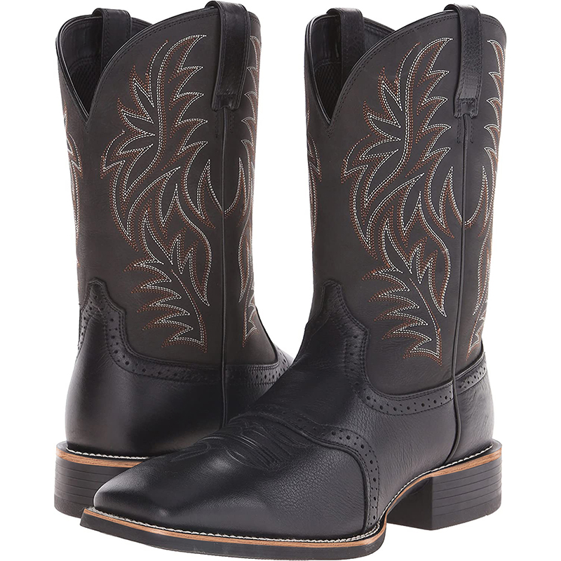 Men's Western Cowboy Boots Black Brown PU Leather Boots Retro Men Rading Boots Man Embroidered Mid-calf Motorcycle Boots size 48