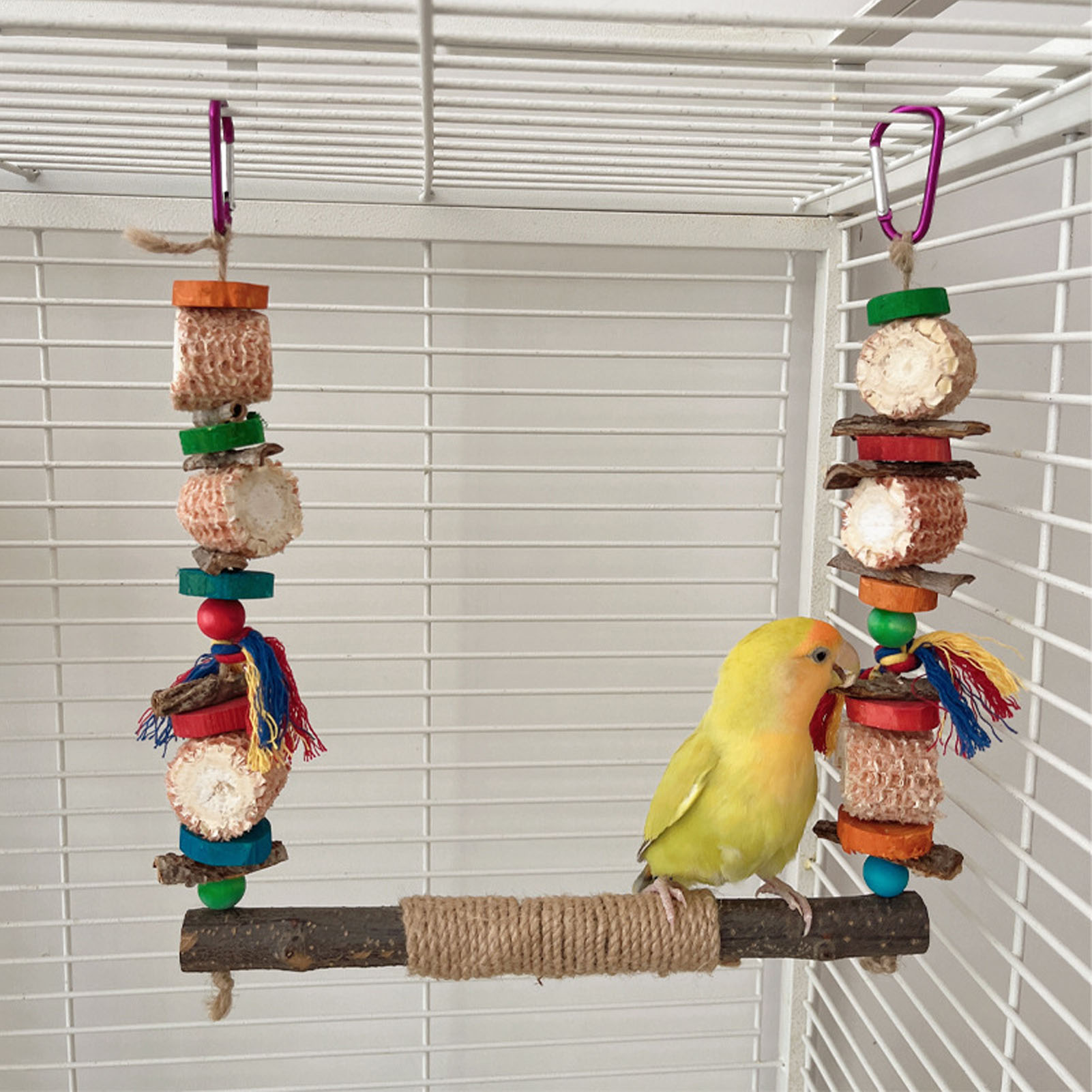 Bird Swing Chewing Toys Rich Colors Safe Corn Husk Bark Edible Coloring Matter Hanging Bird Toys For Parrot Parakeets