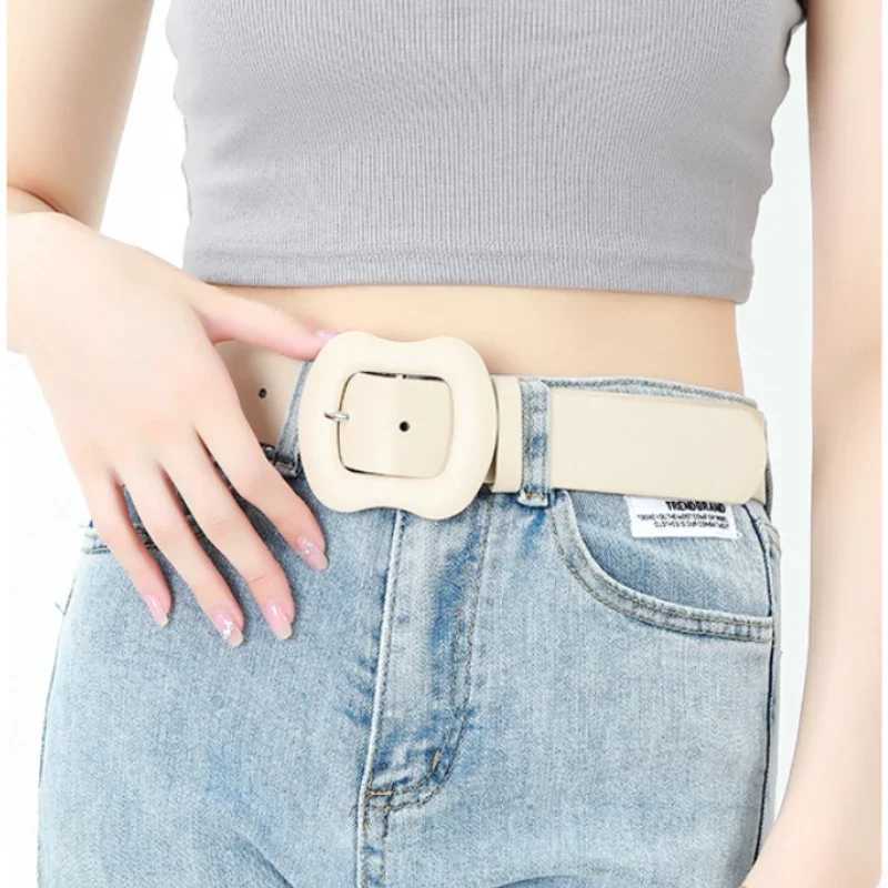 Fahison New 3.8cm X105cm PU Leather Ladies Belt Gourd Buckle Solid Color Decorative Jeans Dress Belt for Women White Black PinkX240914