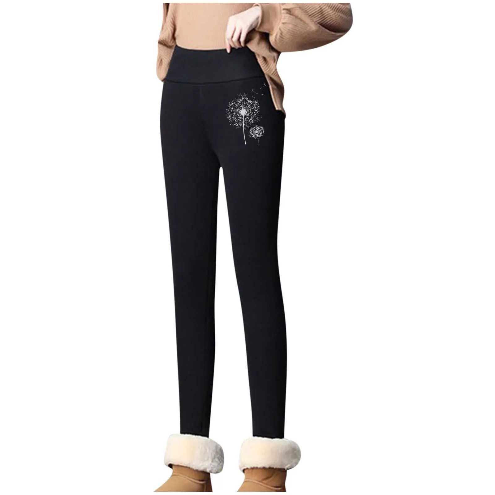 WomenS Autumn Winter Solid Color Flower Prints Workout Home Warm Elastic Waist Plush Trousers Pants Leggings 2025 Casual WearX240914