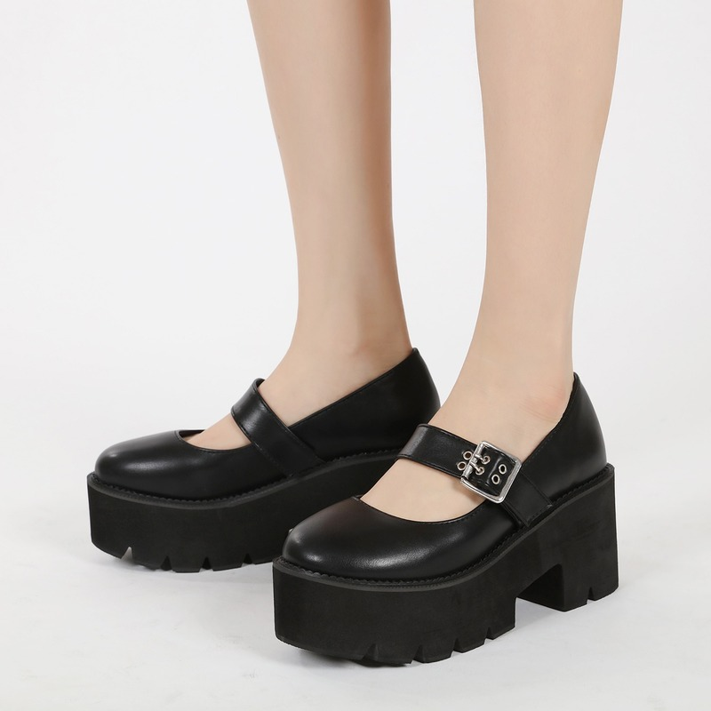 Platform Shoes Women Spring 2022 Metal Buckle Pumps Woman Classic Black High Heels Office Dress Shoes Comfort Zapatos De Mujer