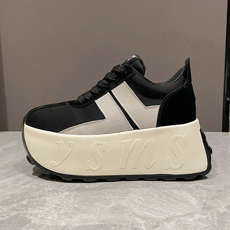 Casual Platform Sneakers for Women Shoes Spring Autumn 7.5CM Thick Bottom Non-slip Light Comfortable Lace Up Wedge Sport Shoe