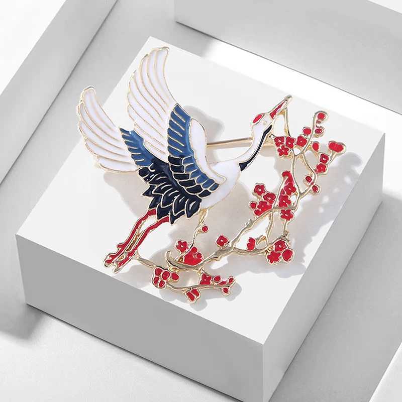 1PC Retro Enamel Flower Crane Brooches Chinese Style Corsage Pins Women Unisex Bird Animal Party Brooch Pins GiftX240914