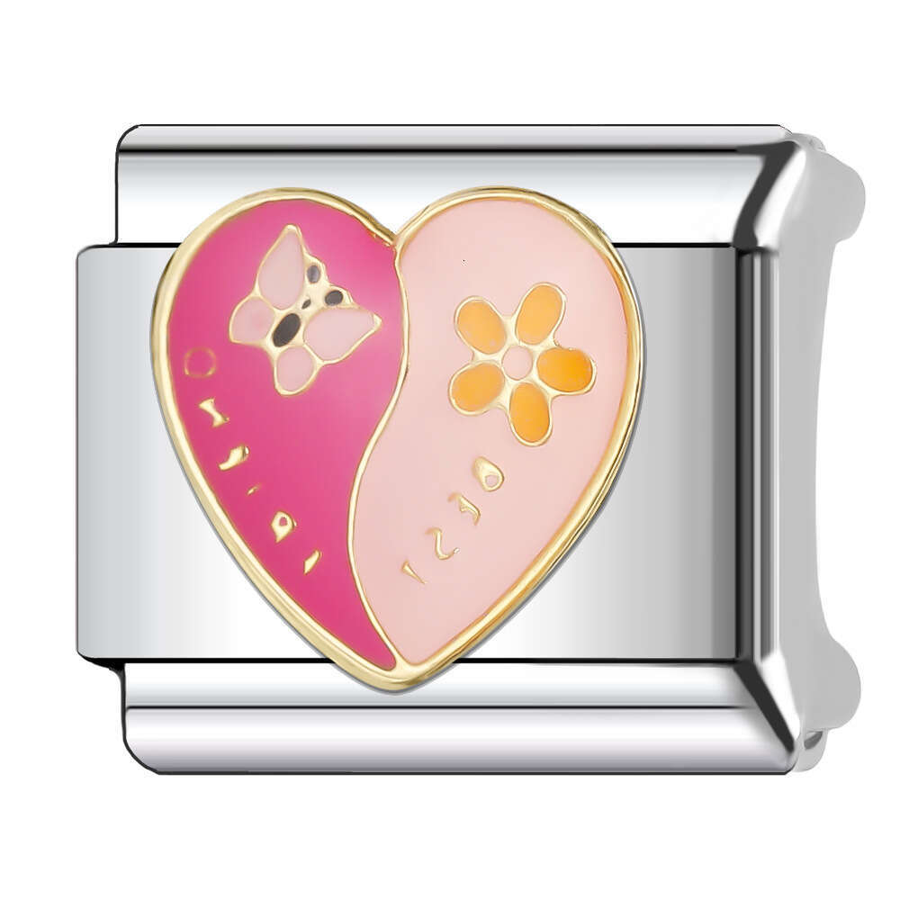 New Women's Gift Pink and rainbow heart Bead Italian Charms Links Bangle Beads Fit 9mm Stainless Steel Bracelet Making DIY For Women Fashion Jewe