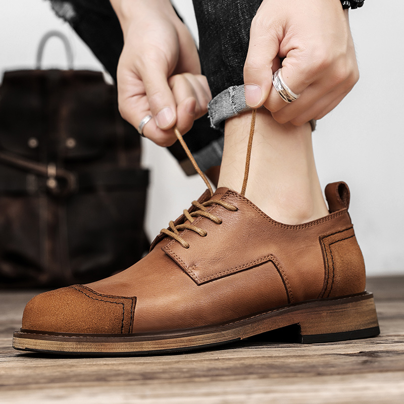 Luxury Brand New Men Casual Leather Shoes Comfortable Platform Genuine Leather 2024 British Lace-Up Outdoor Antiskid Ankle Boots
