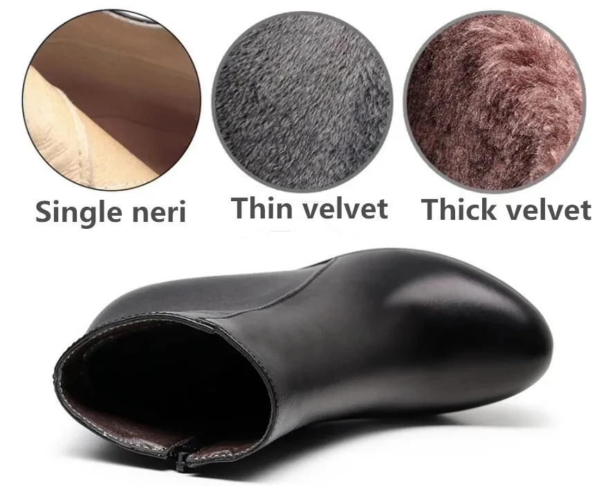 Women Genuine Leather Platform Ankle Boots Winter Female Plush Snow Boots Round Head Wedge Boots Women High Heel Shoes