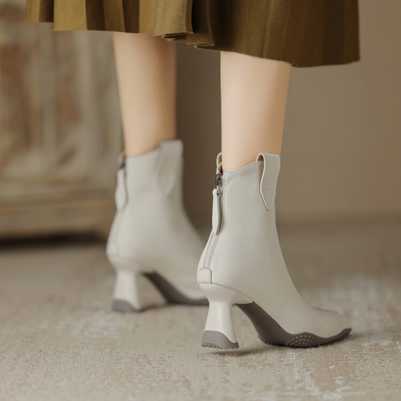 Autumn NEW Pointed Toe Kitten Heel Split Leather Shoes for Ankle Women Zipper Modern Boots 0ad9