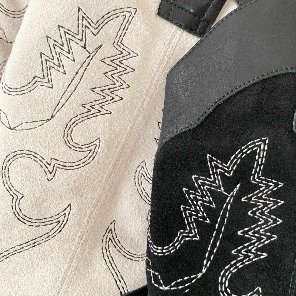 women's danxuefei genuine leather patchwork embroidery retro western mid-calf pointed toe 4.5cm thick med heel half boots af9b