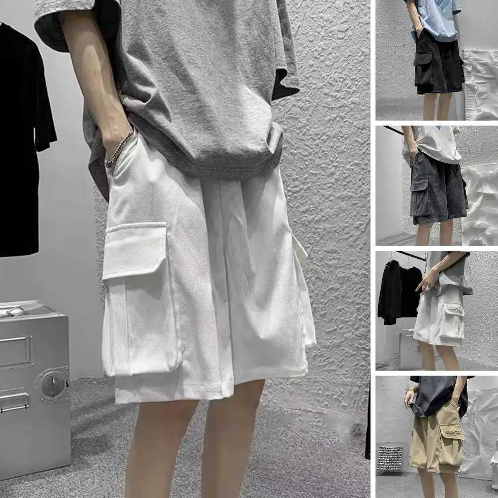 Mens Streetwear Breeches Retro Korean Harajuku Pocket Denim Hip Hop Cargo Short Pants Grunge Bermudas Jeans Shorts ClothesX240914