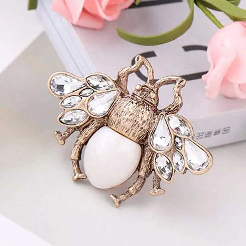 Retro Bee Crystal Pearl Brooches For Woman Mens Party Clothing Brooch Pins AccessoriesX240914