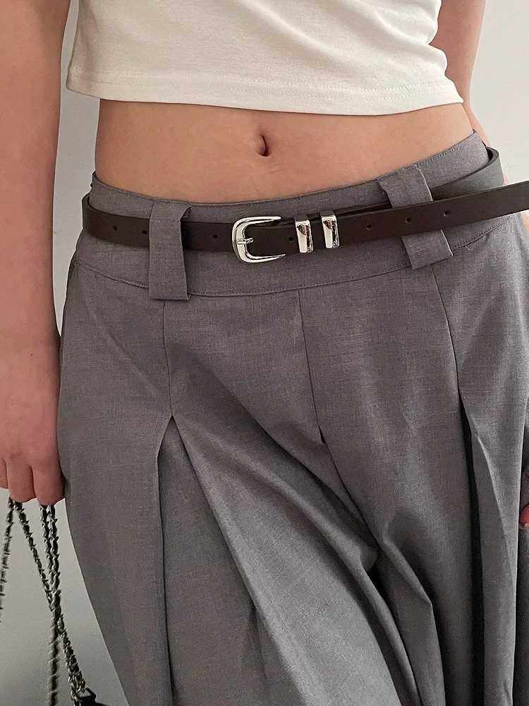 Fashionable Thin Belts for Woman Minimalist Solid Color Versatile Belts Beautiful Silver Color Metal Buckle BeltsX240914