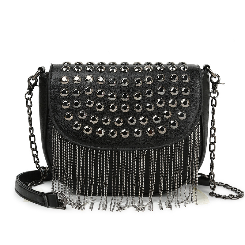 Women's bag new crossbody bag rivet small square bag cover tassel mobile phone bag Korean version women pu shoulder bag