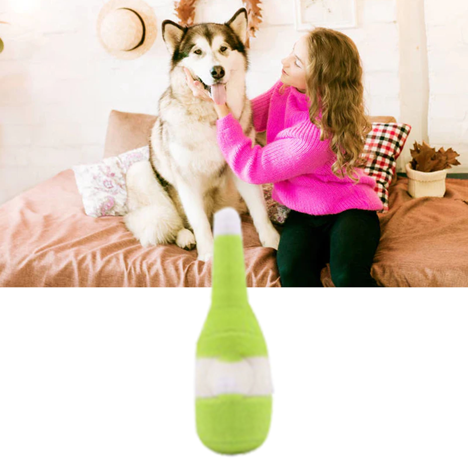 Plush Pet Toy Wine Bottle Shape Bite Resistant Boredom Relief Teeth Grinding Dog Chewing Toy Sky Blue