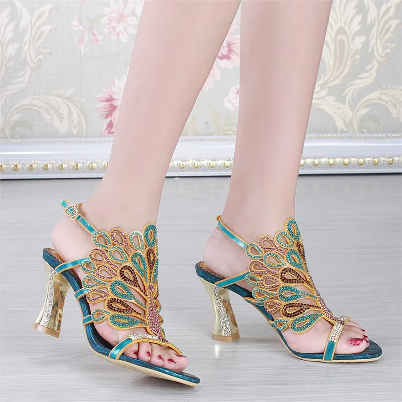 Plus Big Size 41 44 Small 33 Women Sandals Elegant Party Dress Biling Crystal Sandals Women Outdoor Rhinestones Thin High Heel