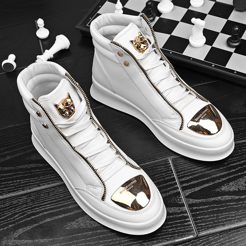 New Shoes for Men Leather Casual Platform Shoes Thick-soled Flat Skateboard Shoes Youth Fashion Lace-up Sneaker