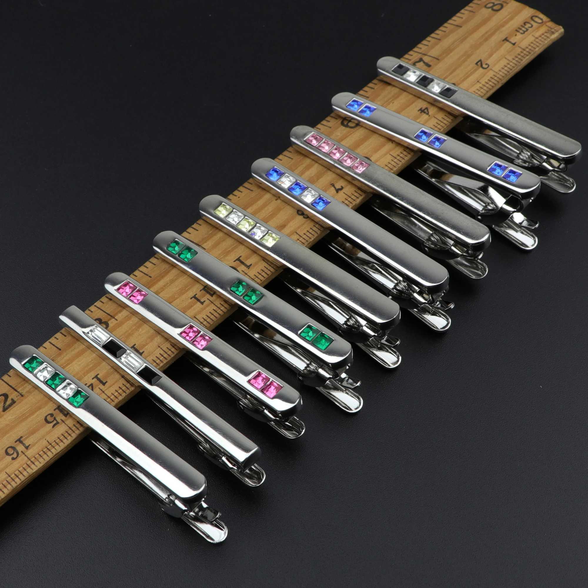 Mens Colorful Crystal Tie Clips Classic Trendy Metal Male Business Banquet 5.5cm Necktie Clips Clasp Accessories GiftX240914