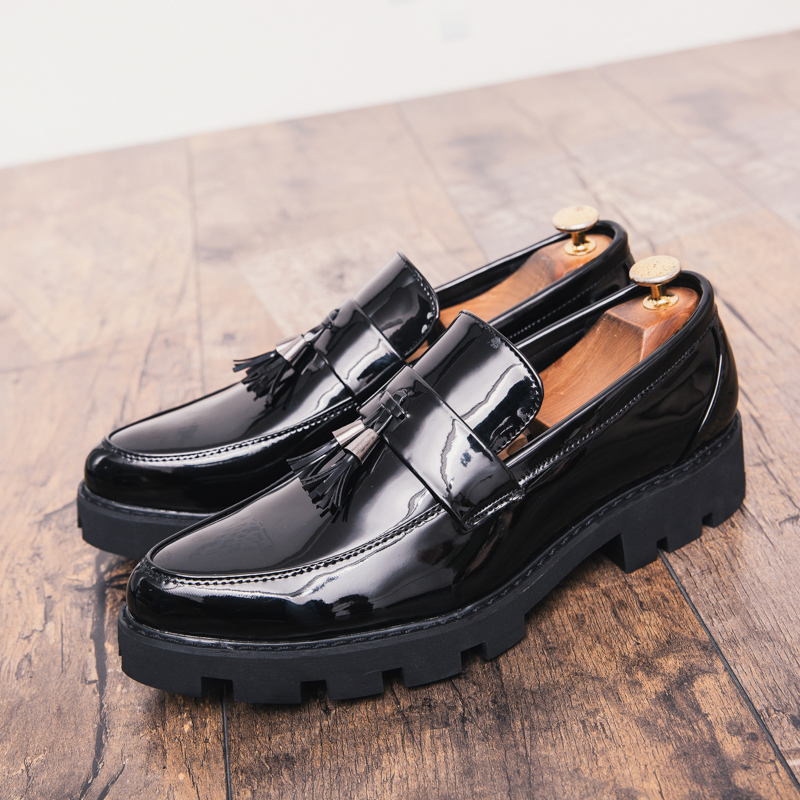Heels Mid Mens Oxford Patent Leather Designer British Wedding Dress Formal Slip on Black Blue Stylist Office for Men Shoes 2072