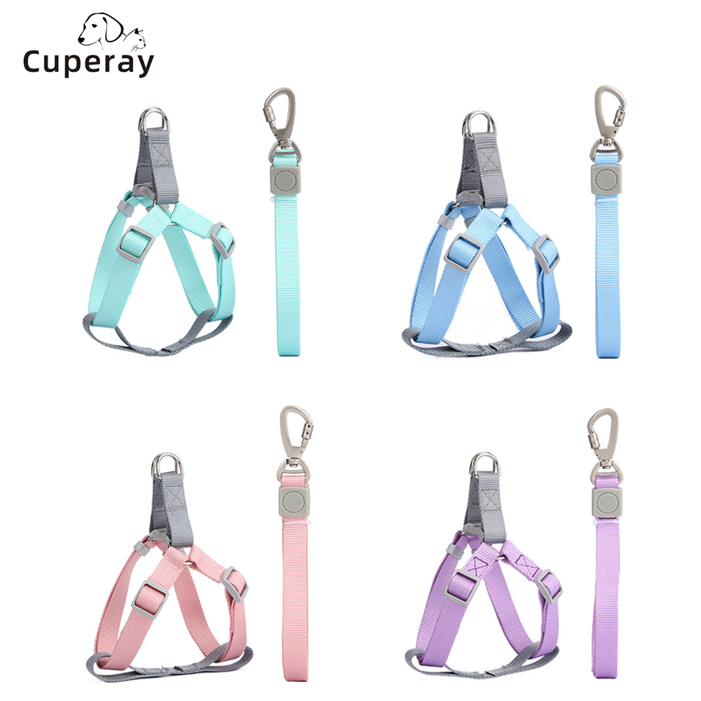 Adjustable Nylon Dog Leash Harness To Prevent Break Free Macaron Pet Harness and Leash Set for Small & Medium Dogs Dog Walking