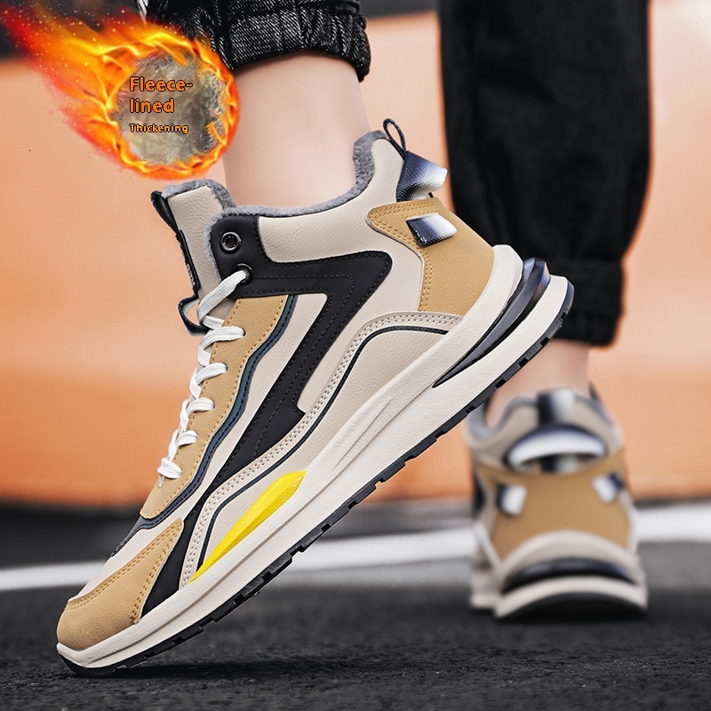 Youth plush insulation trend, dad winter men's fashionable high top cotton shoes, new lace up casual sports shoes