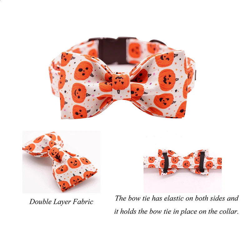 Halloween Pumpkin Cotton Dog Collar and Belt Set with Bow Suitable for Small and Medium Dogs Metal Buckle Pet Accessories 240914