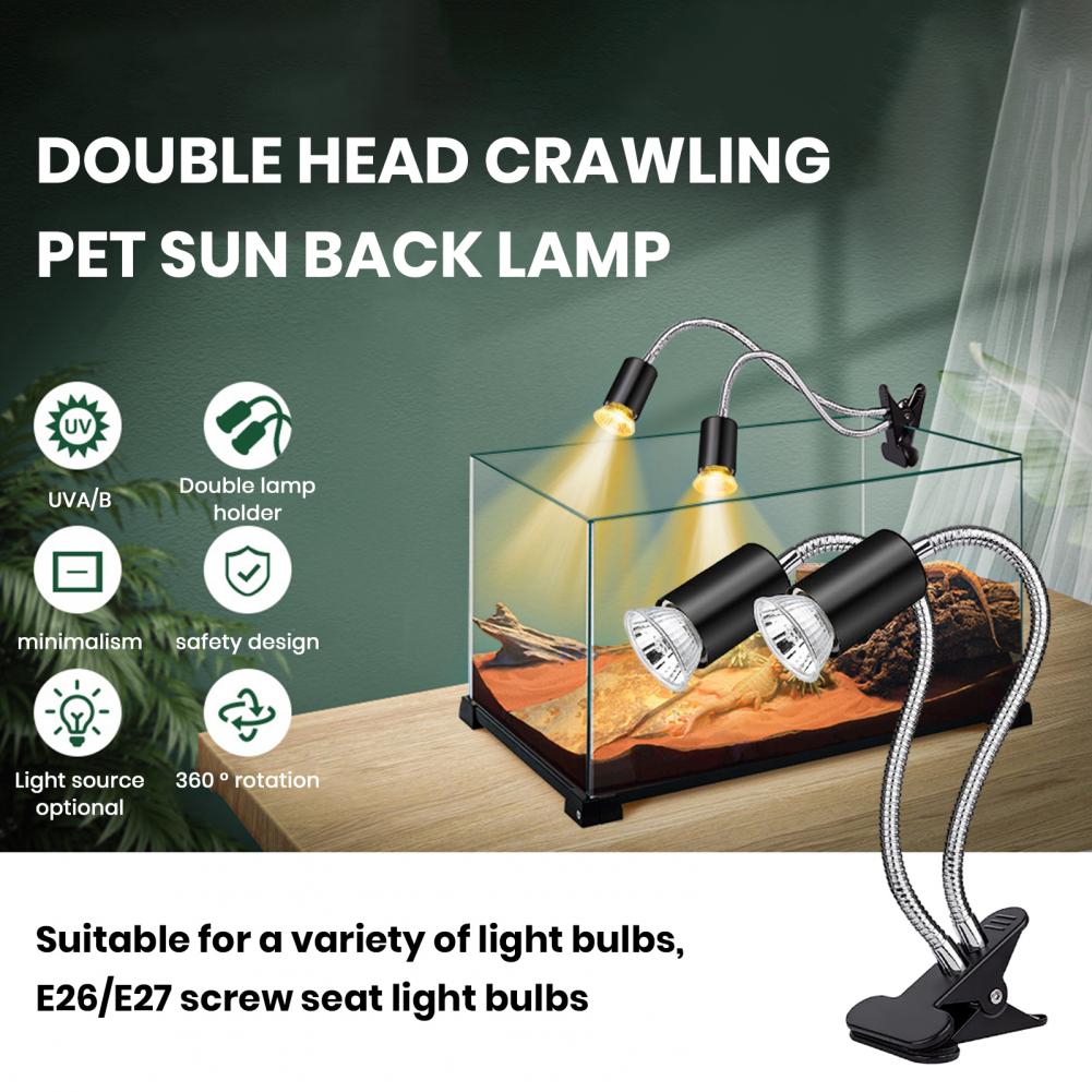 Gooseneck Adjustable Lamp Holder Dual-head Heat Lamp Holder with Timer Adjustable Gooseneck for Turtles Lizards Snakes Uva/b