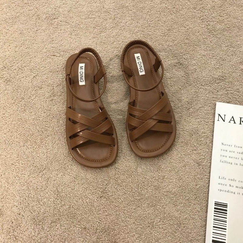 Summer Flat Women Beach Casual Cross Peep Toe Ladies Sandales Shoes Woman Black Sandals Roman Footwaer Sandalias Mujer 0664