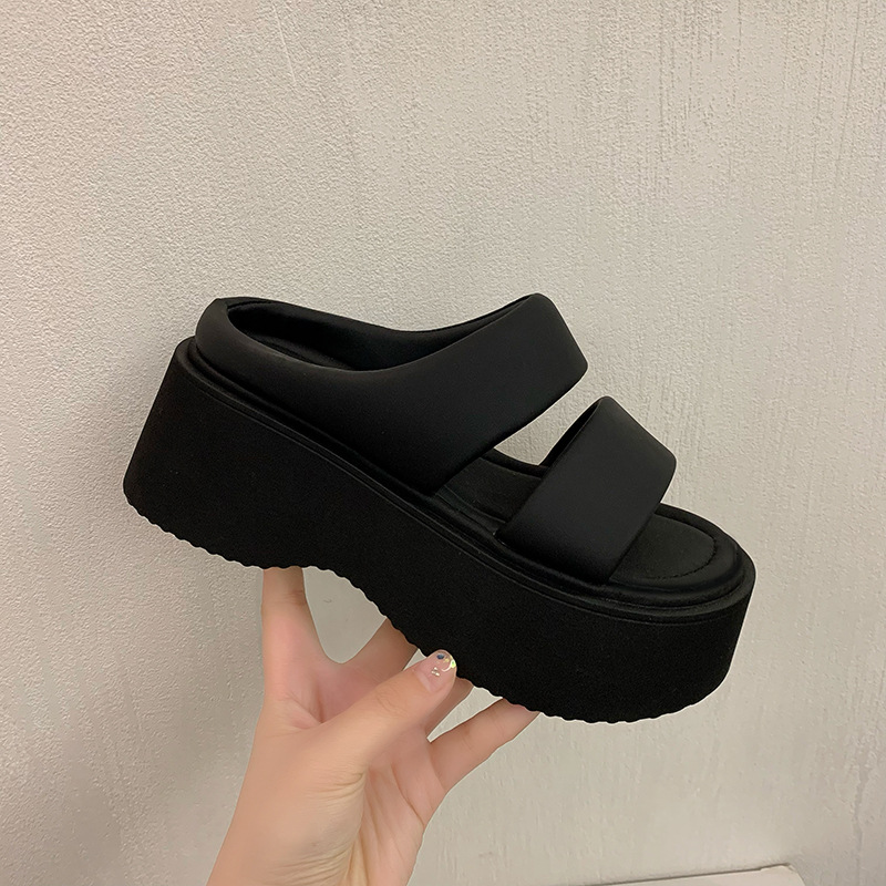 Summer Chunky Women Slipper Fashion Open Toe Slip on Ladies Elegant Platform Flats Slides Soft Flat Beach Sandal Slipper Shoes