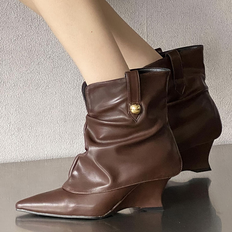 Female New Footwear Designer Women Ankle Boots Slip On Fashion Pointed Toe Ladies Modern Booties With Wedges Shoes