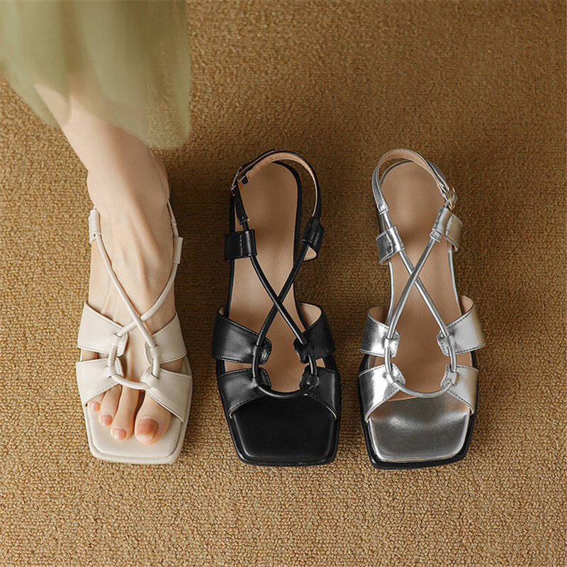 New Summer Sandals Square Toe Sandals for Women Chunky Heel Sandals Concise Gladiator Shoes Fashion Narrow Band Ladies Shoes