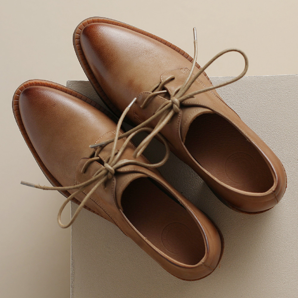 2025 new sheepskin Women's 5.5cm thick heel round toe lace-up oxfords british style female high quality soft comfortable heels shoes 1fc1 s