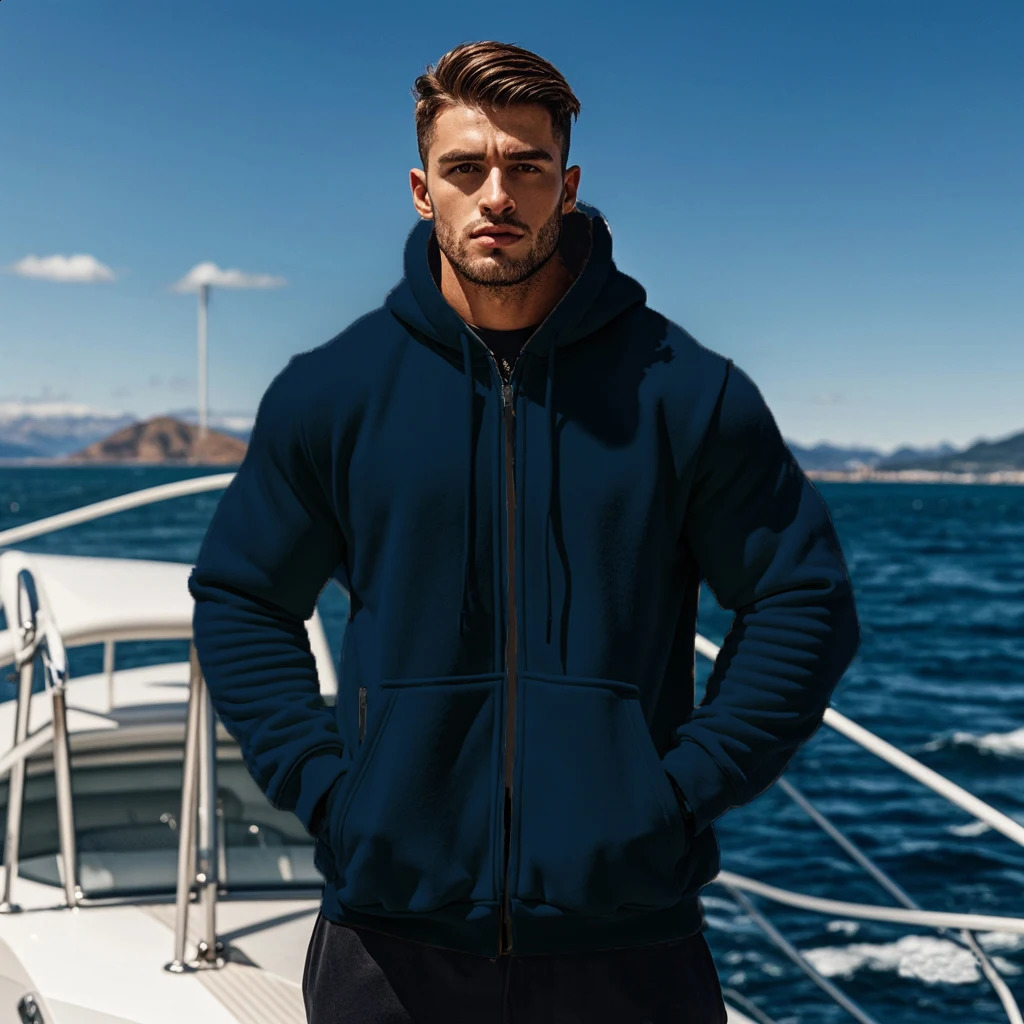 mens solid color casual sports hoodie multi pocket comfortable sportswear autumn and winter outdoor 240911