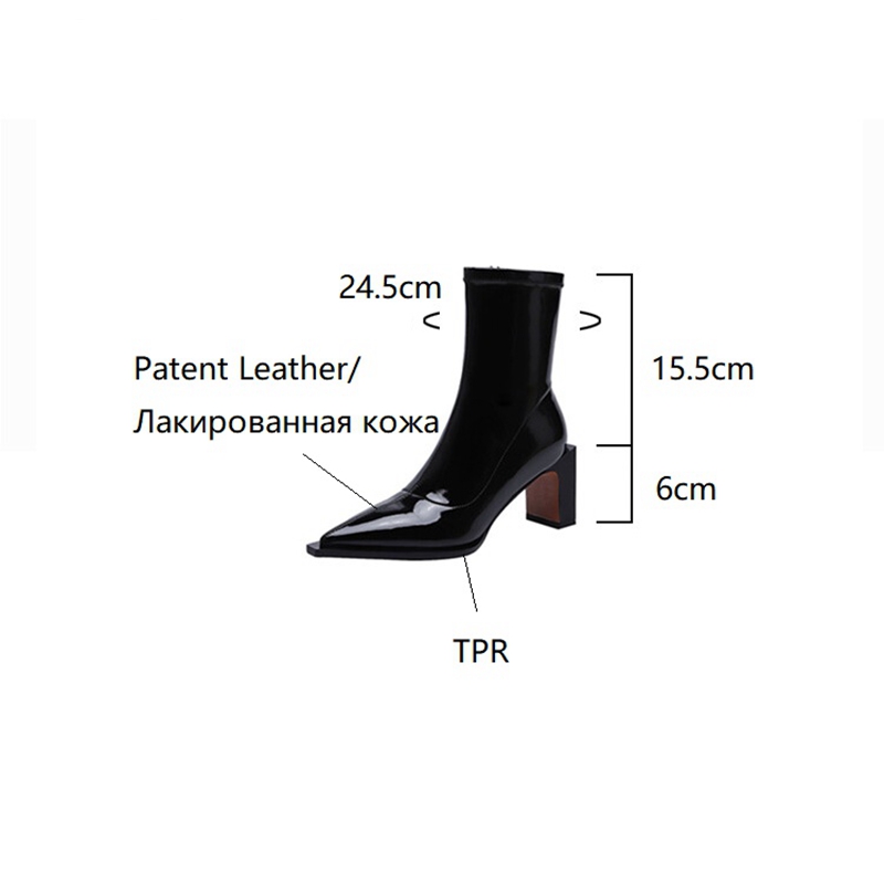 Autumn NEW Pointed Toe High Heel Concise Patent Leather Zipper Stretch Boots for Women Fall Shoes 9e83