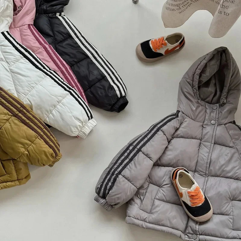 Korean Cotton Hooded Kids Jacket Winter Thicken Warm Girls Boys Casual Cotton Coats Outerwear Windproof Down Jackets 240906