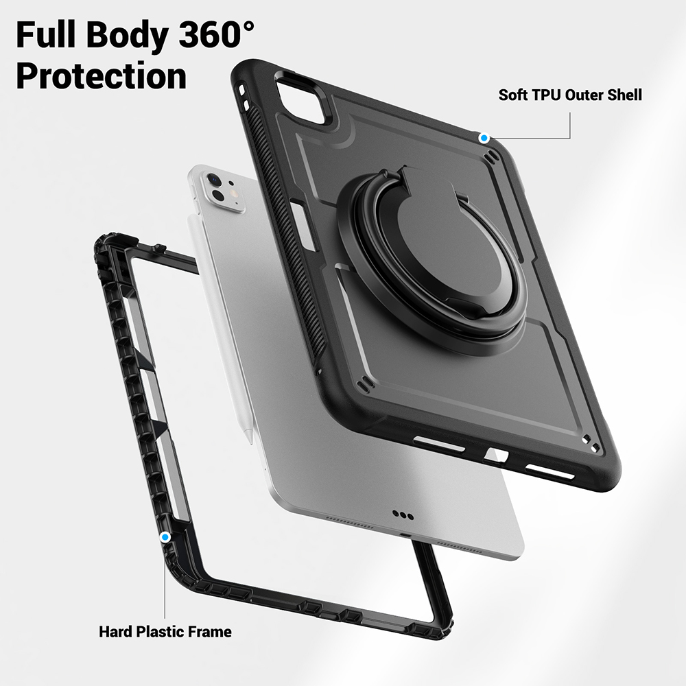 Case For iPad Pro 11 inch 2024 M4 Handle Grip 360 Rotating Kickstand Tablet Cover Ultralight Armor TPU + PC Rugged Shockproof Cases with Screen PET Fi