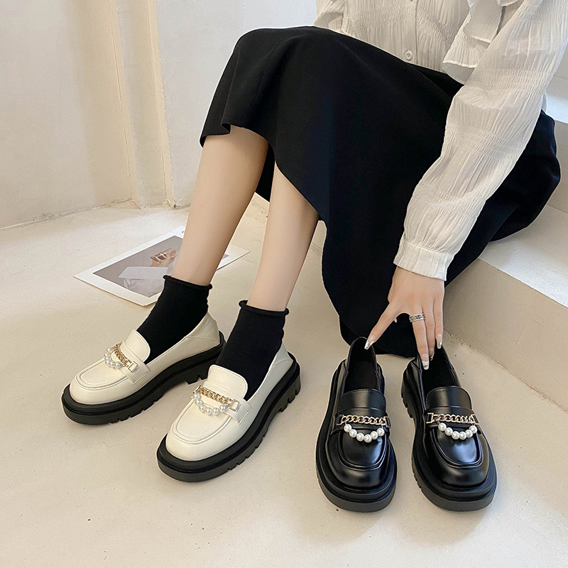Shoes Women's Platform Modis Metal Chain British Style Oxfords Casual Female Sneakers Shallow Mouth Loafers With Fur Round Toe C e19d