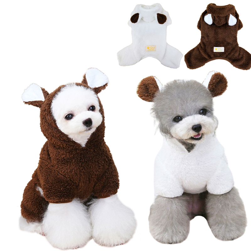 Warm Cartoon Soft Fleece Dog Jumpsuit Cute Puppy Costume In The Shape of A Bear for Small and Medium Doggy Coat Bulldog Clothing