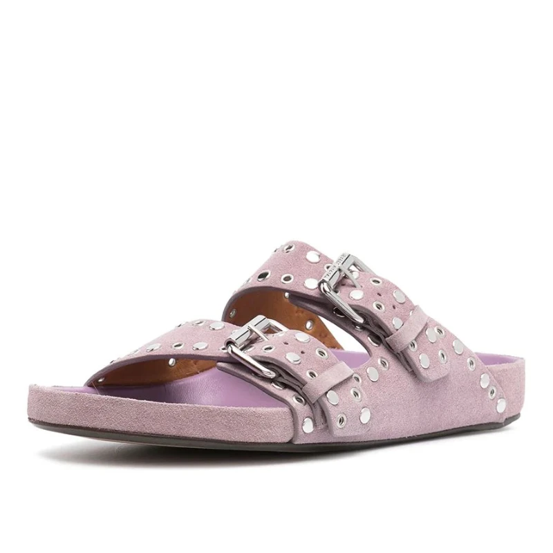 Beach Rivet Slippers: Unisex Cowhide Roman Non-Slip Flat Sandals, Summer Casual Outdoor