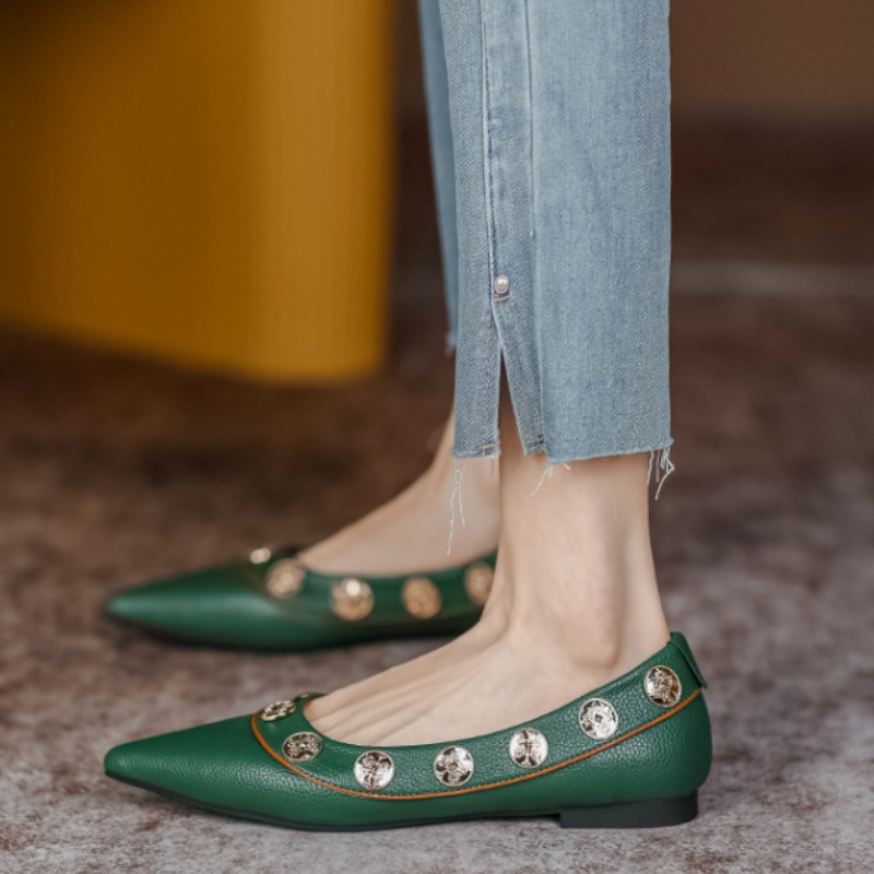 Para atos Mujerbrand Ladies Summer Pointed Rivet Leather Comfort Elegant Women Shoe Designer Fashion Low Hee024 bad5