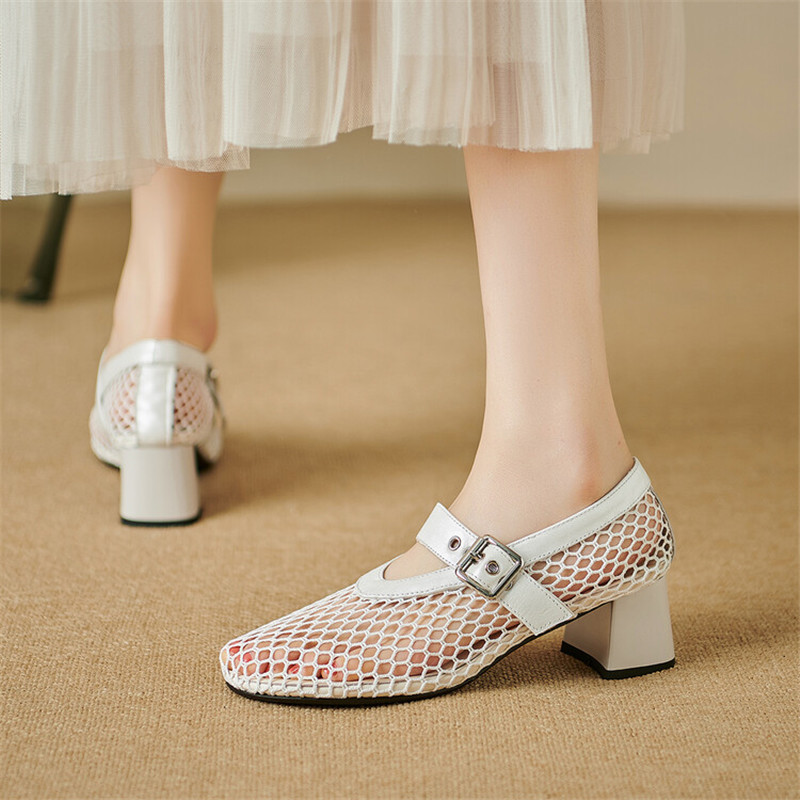 2025 new Summer New Round Toe High Heels Fashion Hollow Out for Women atos De Mujer Ladies Shoes Mesh Sandals 433e