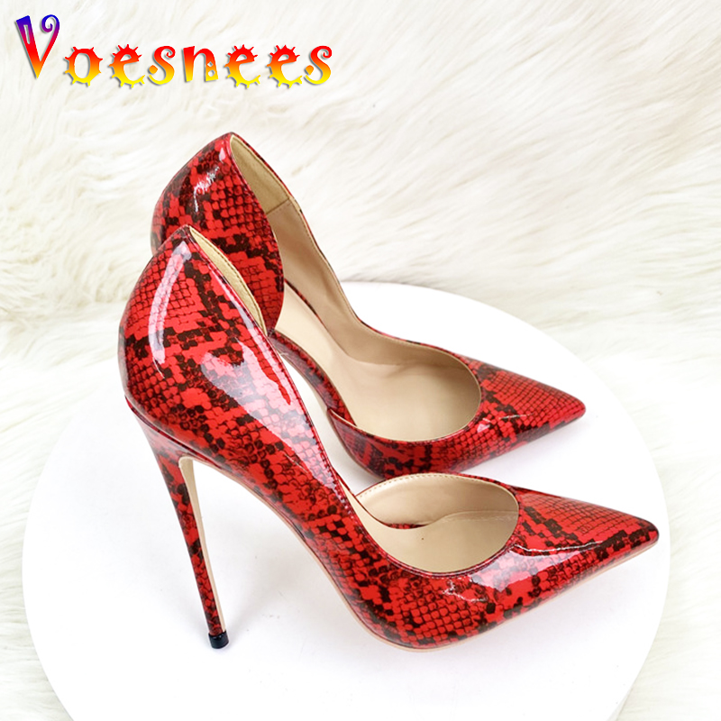 Plus Size 43 Snake Print Women High Heels 12CM Europe And America Style Pointed Toe Single Shoes Fashion Show Models Stage Pumps