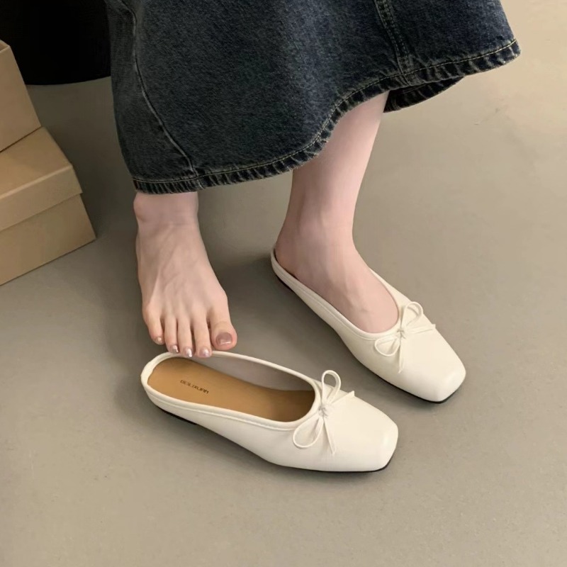 Half Women Baotou Slippers Flat Bottom Spring Summer New Outer Wear Lazy Single Shoes New Casual Solid Butterfly Mules Slides 3