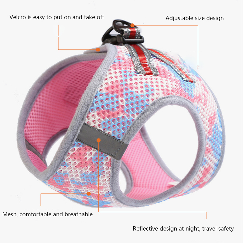Camouflage Pet Harness Thickened Mesh Comfortable Breathable Adjustable Reflective Dog Harness and Leash Set, Fits Cats and Dogs