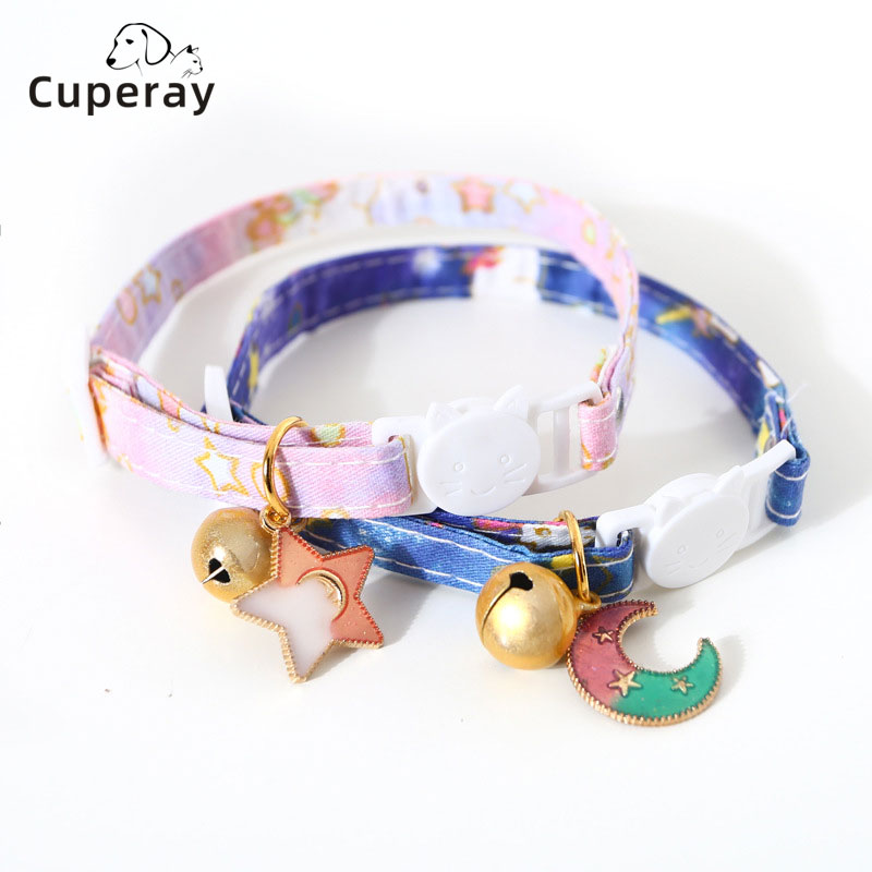 Breakaway Pet Collar with Bell and Adorable Ornaments Cat Collar with Eight Color Flowers Patterns Adjustable Cats Puppy Collar