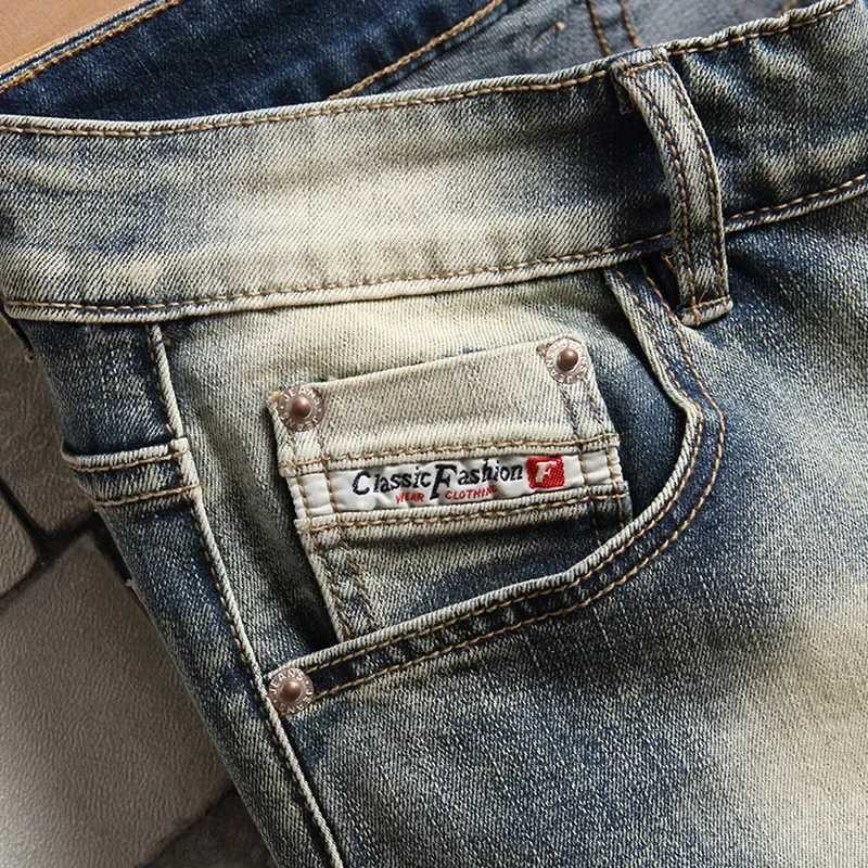 Summer New Mens Fashion Stretch Denim Shorts Retro High Street Style Old Slim Fit Short Jeans Splicing Design 98% Cotton BrandX240914